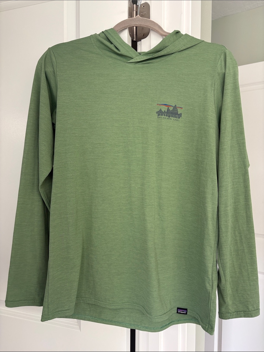 Patagonia Men’s Light Green Hooded Long-Sleeve Shirt